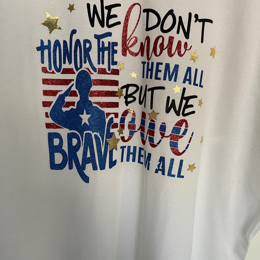 White Blinged Graphic T Shirt Honoring Those Who Served